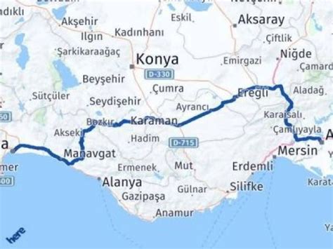 Antalya konya adana kaç kilometre